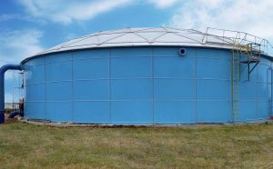 Sky Blue Epoxy Bolted Tank with ladder and piping