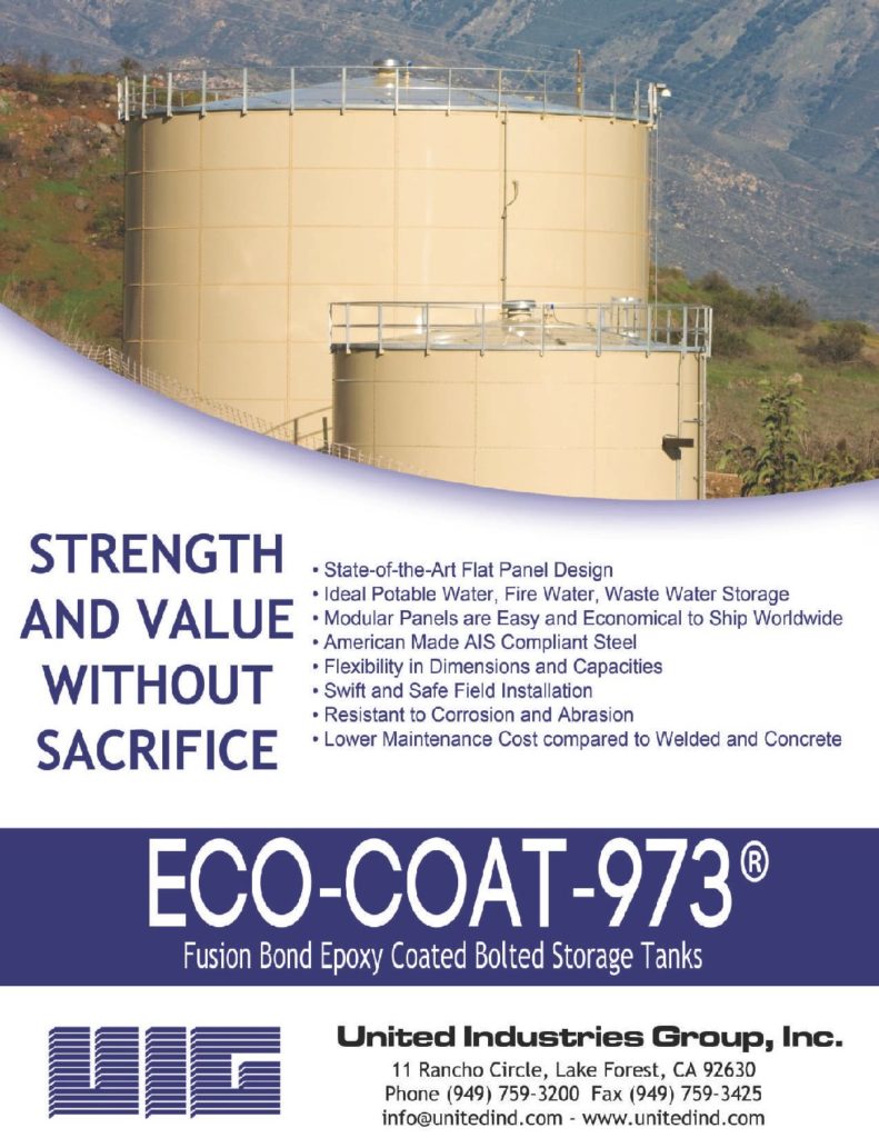 Flyer with two epoxy coated bolted tanks and mountains.