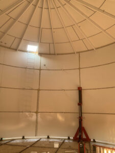 Inside view of a bolted fire water tank with jack