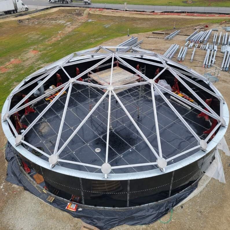 Aluminum Dome beams atop a bolted steel tank